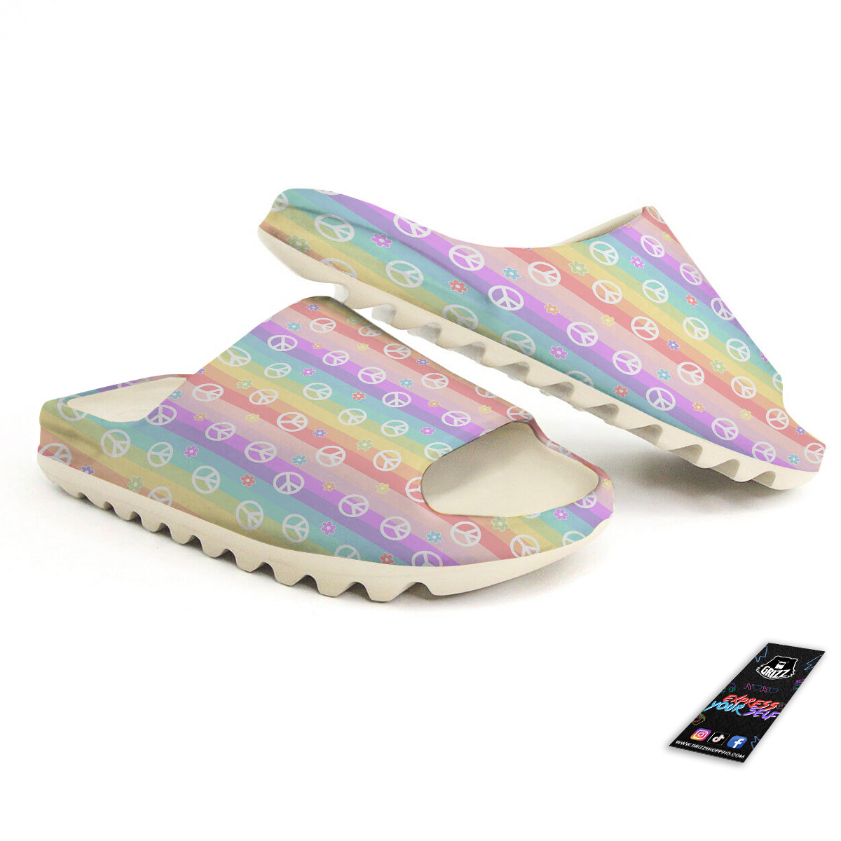 Cute Peace Symbol And Daisy Print Pattern Sandals-grizzshop