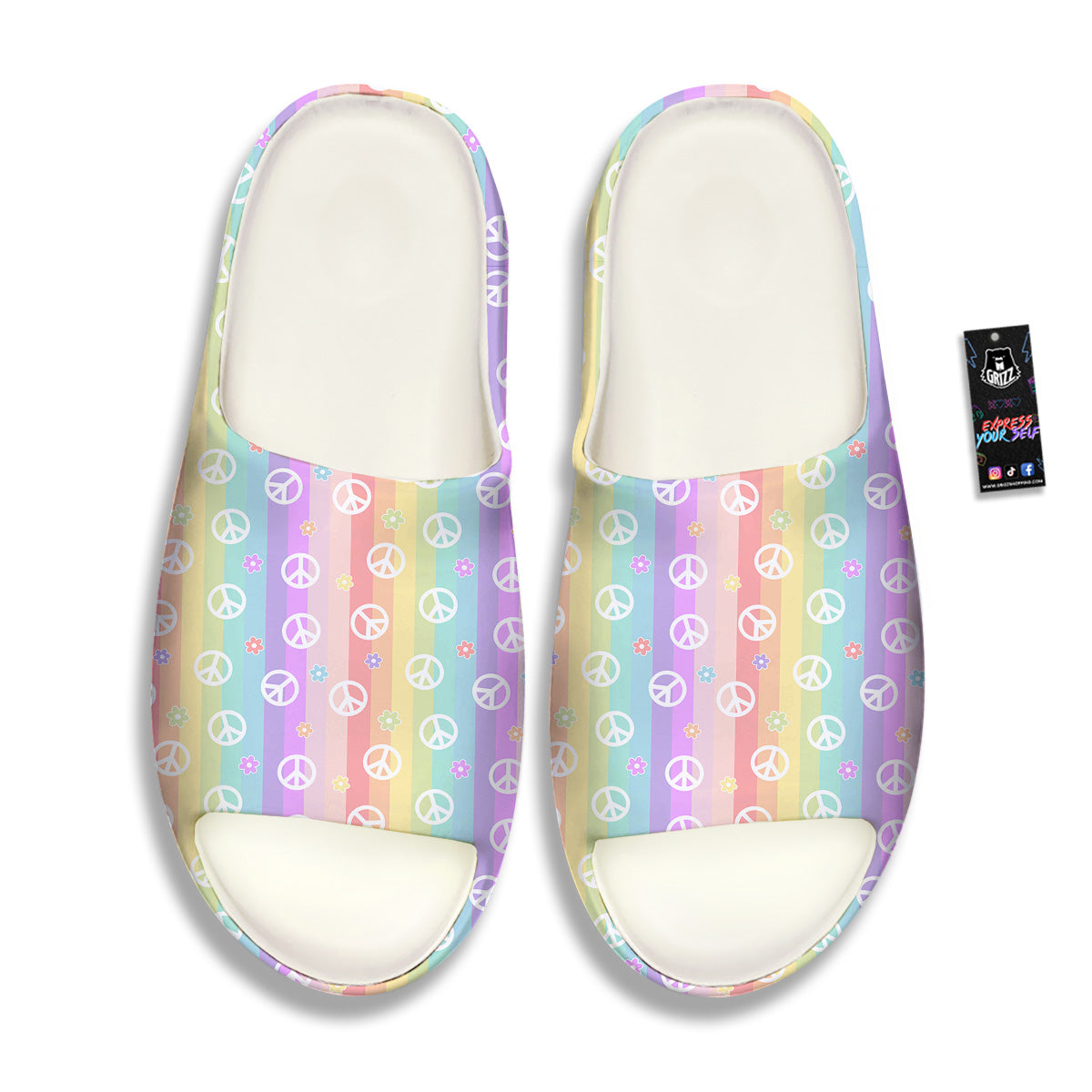 Cute Peace Symbol And Daisy Print Pattern Sandals-grizzshop