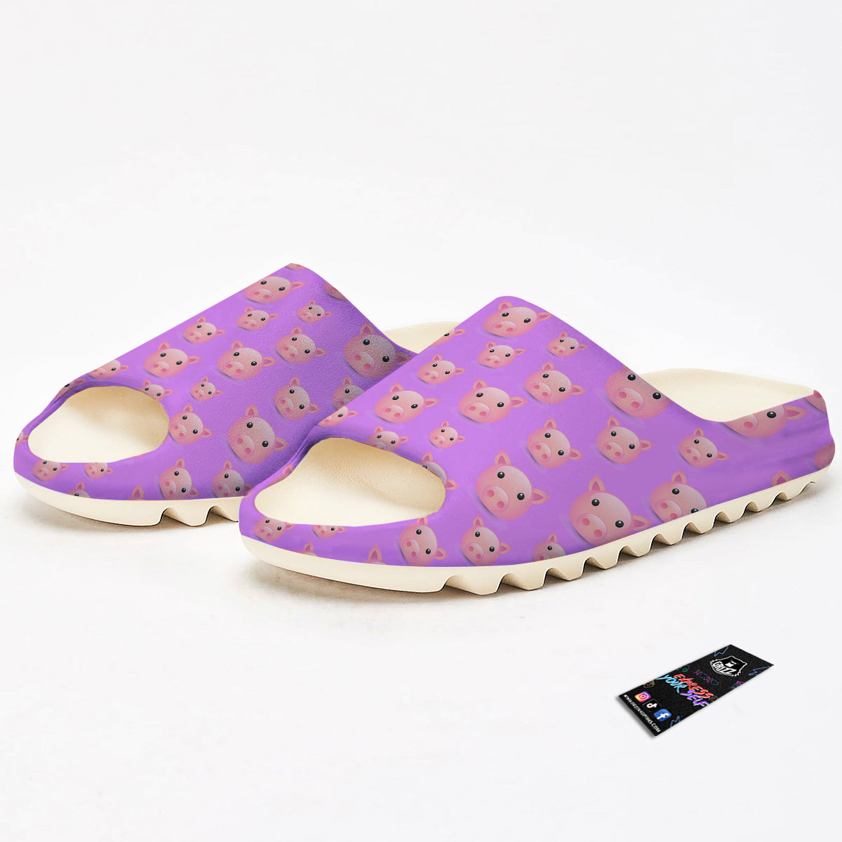 Cute Pink Pig Face Emoji Print Pattern Sandals-grizzshop
