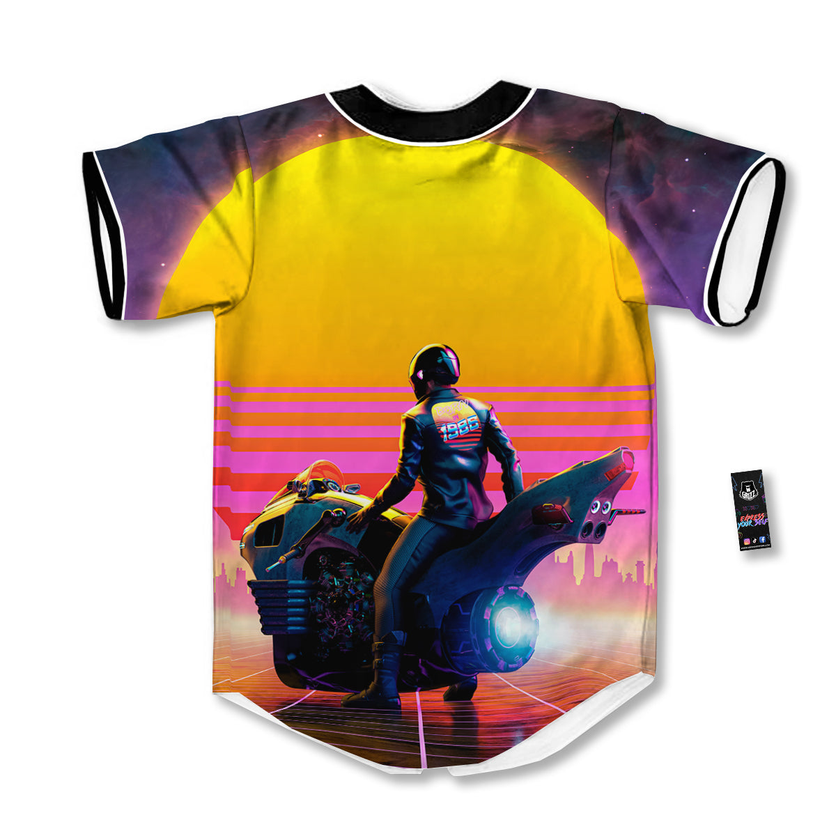 Cyberpunk Biker Print Baseball Jersey-grizzshop