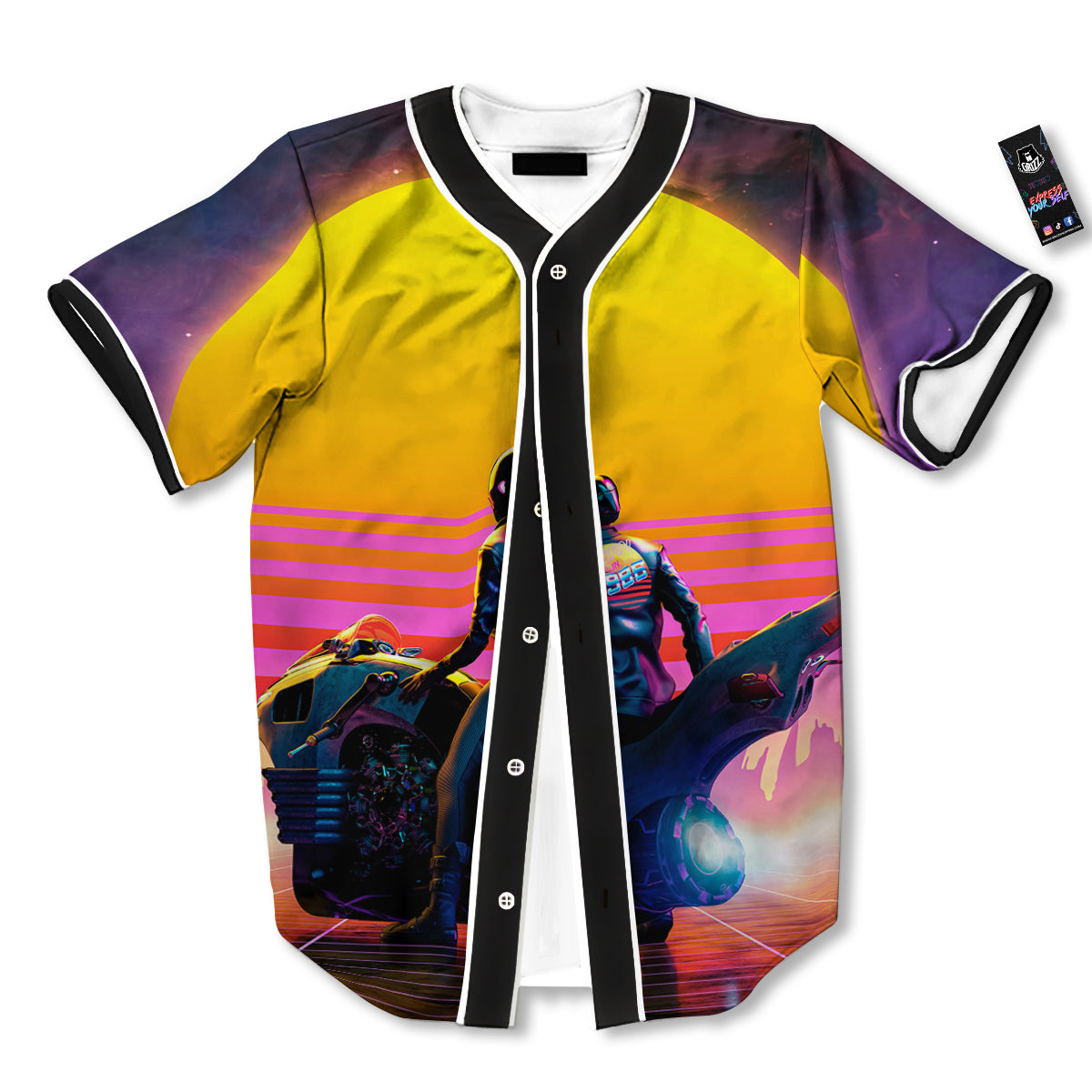 Cyberpunk Biker Print Baseball Jersey-grizzshop