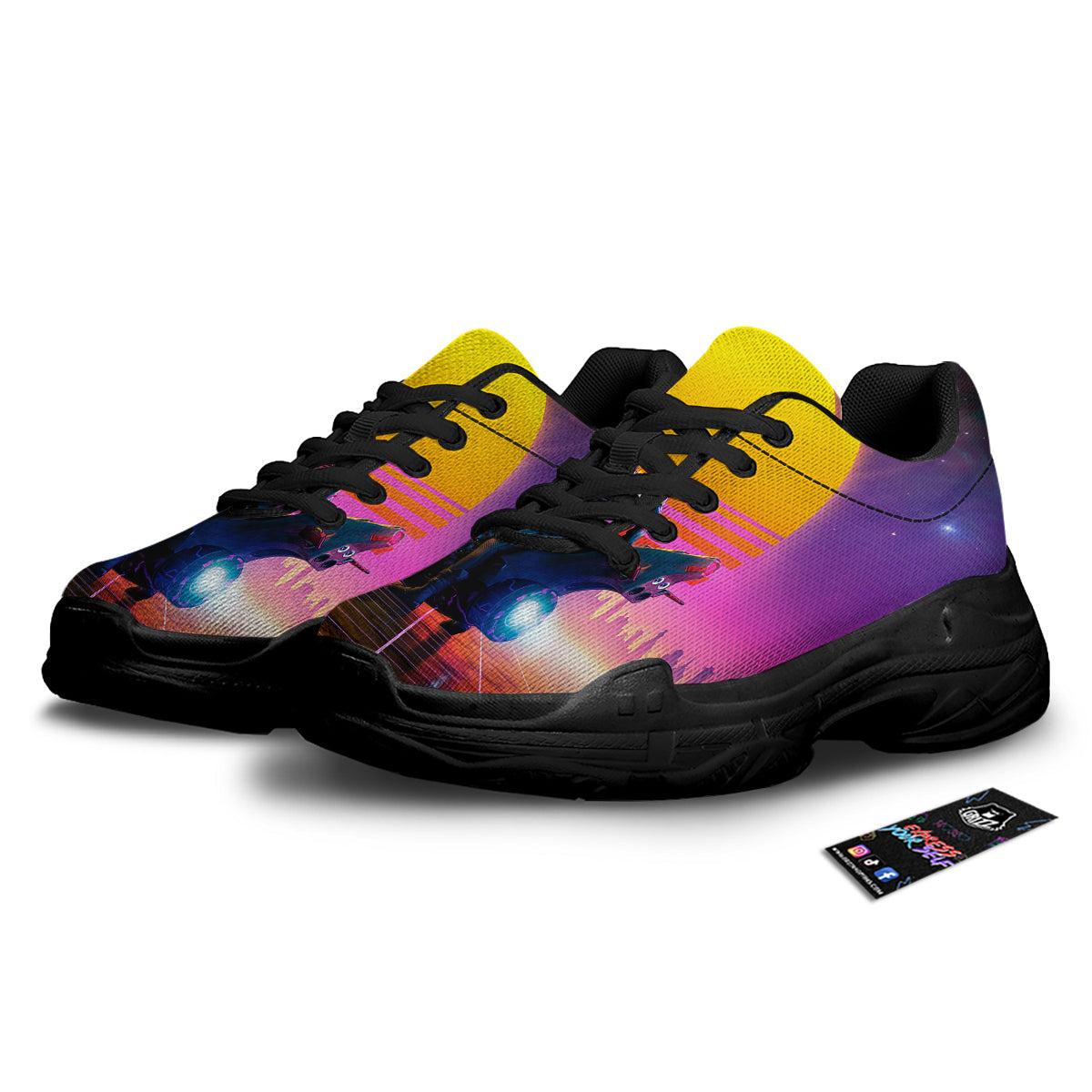 Cyberpunk Biker Print Black Chunky Shoes-grizzshop