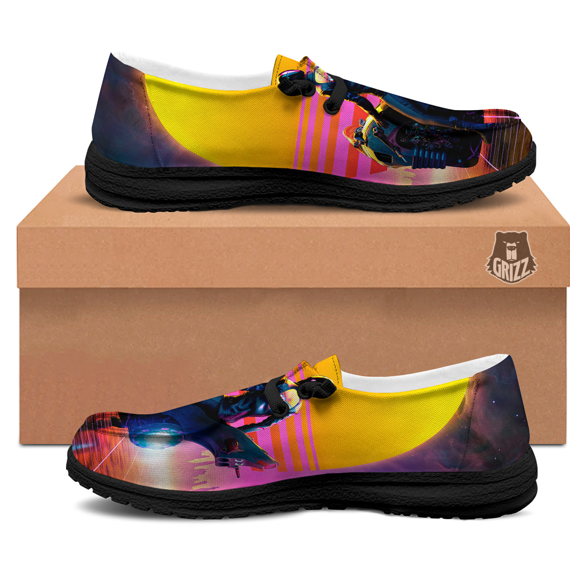Cyberpunk Biker Print Black Loafers-grizzshop