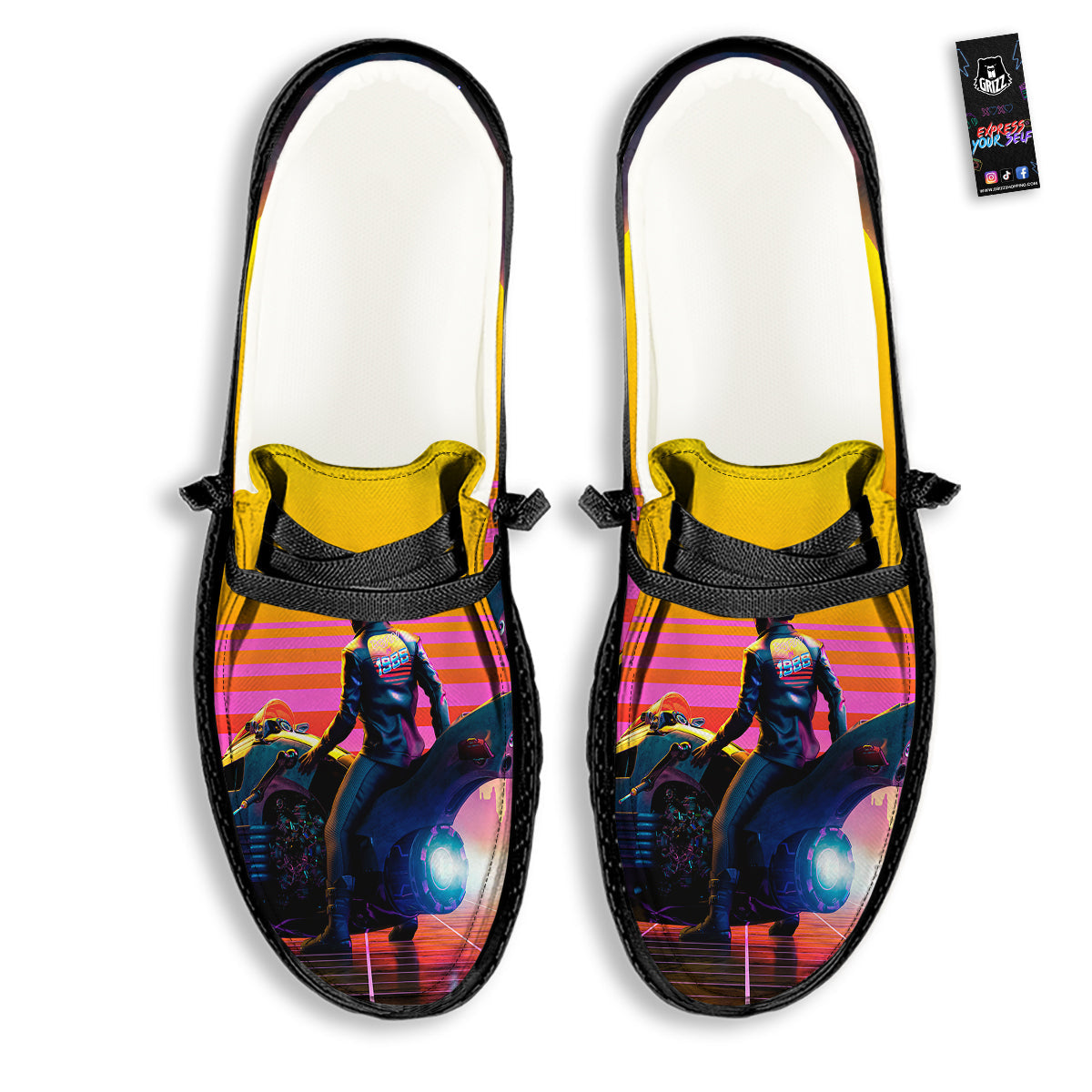 Cyberpunk Biker Print Black Loafers-grizzshop