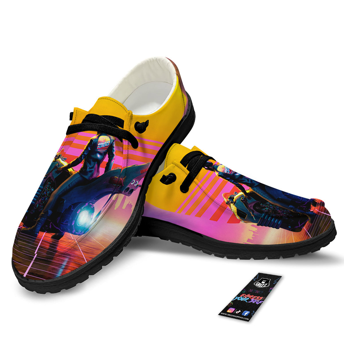 Cyberpunk Biker Print Black Loafers-grizzshop