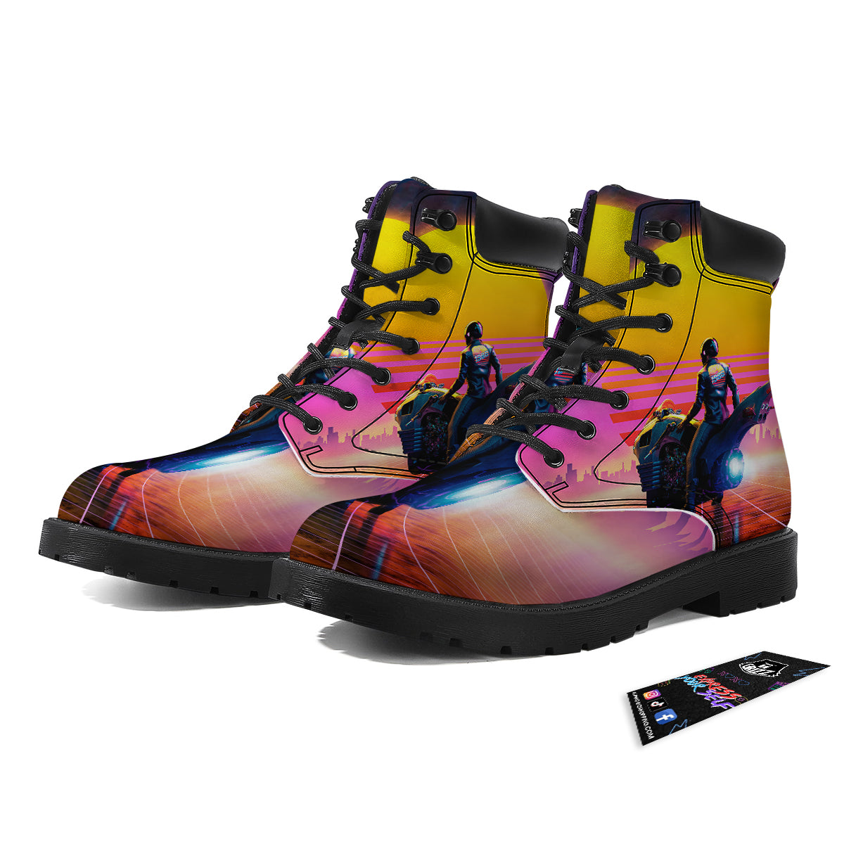 Cyberpunk Biker Print Boots-grizzshop