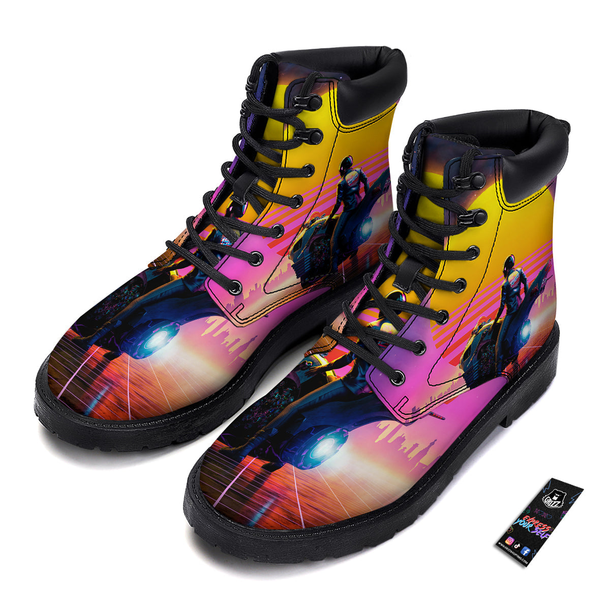 Cyberpunk Biker Print Boots-grizzshop