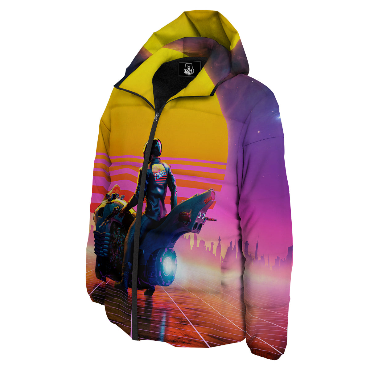 Cyberpunk Biker Print Down Jacket-grizzshop