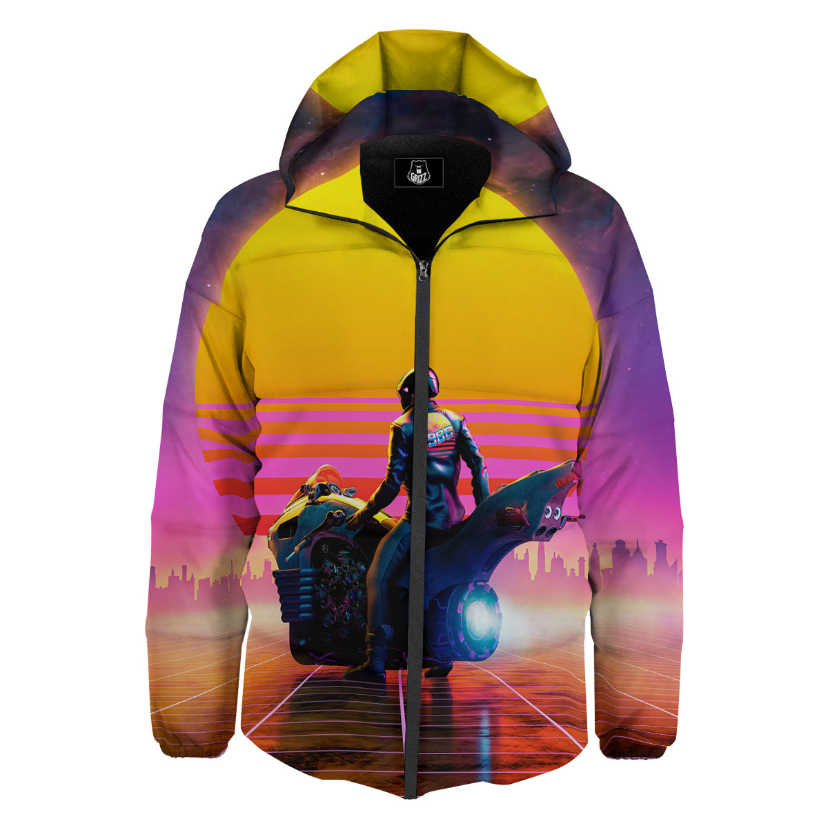 Cyberpunk Biker Print Down Jacket-grizzshop