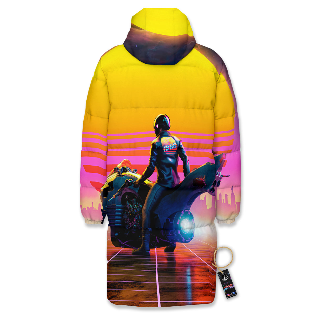 Cyberpunk Biker Print Long Down Jacket-grizzshop