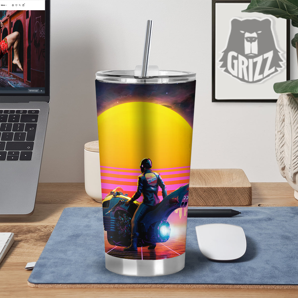 Cyberpunk Biker Print Tumbler-grizzshop