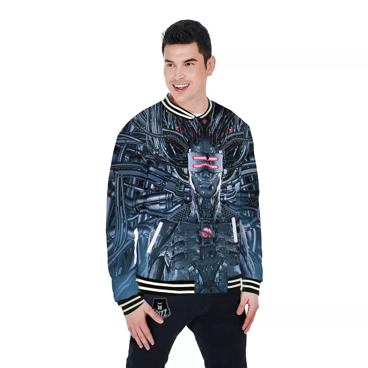 Cyborg Cyberpunk Print Baseball Jacket-grizzshop