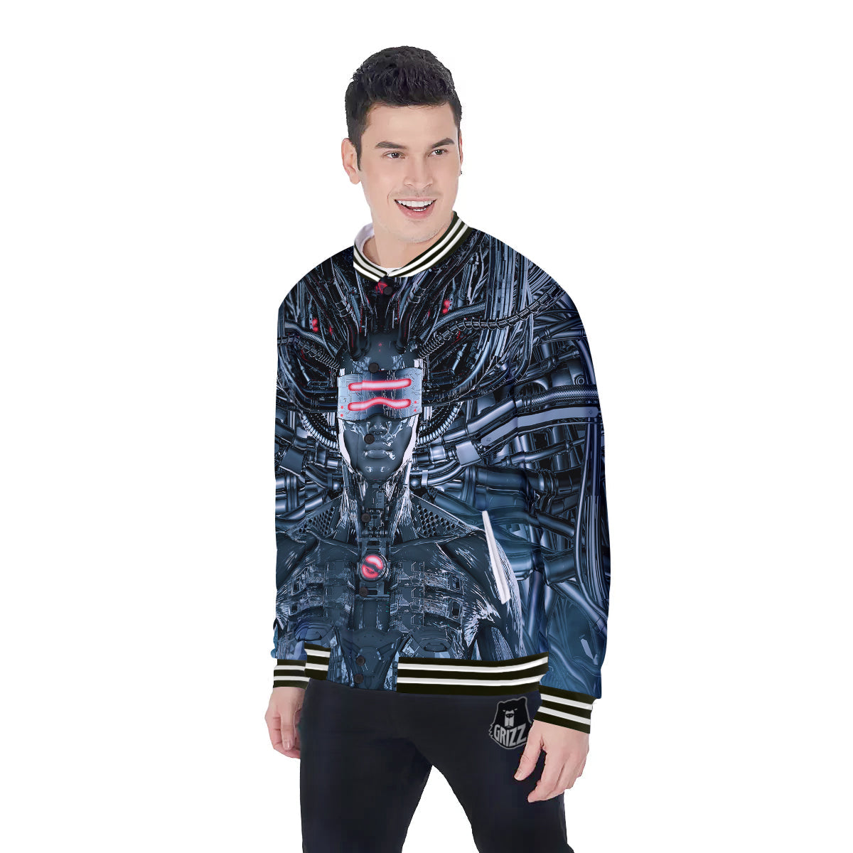 Cyborg Cyberpunk Print Baseball Jacket-grizzshop