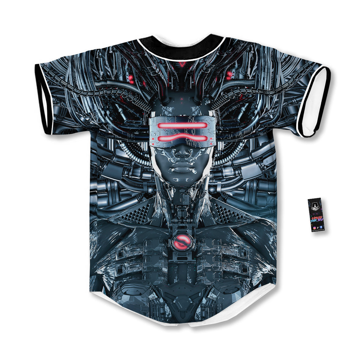 Cyborg Cyberpunk Print Baseball Jersey-grizzshop