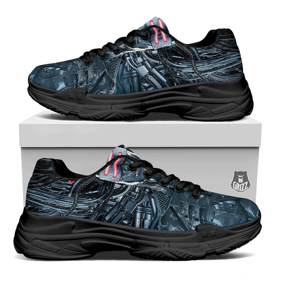 Cyborg Cyberpunk Print Black Chunky Shoes-grizzshop