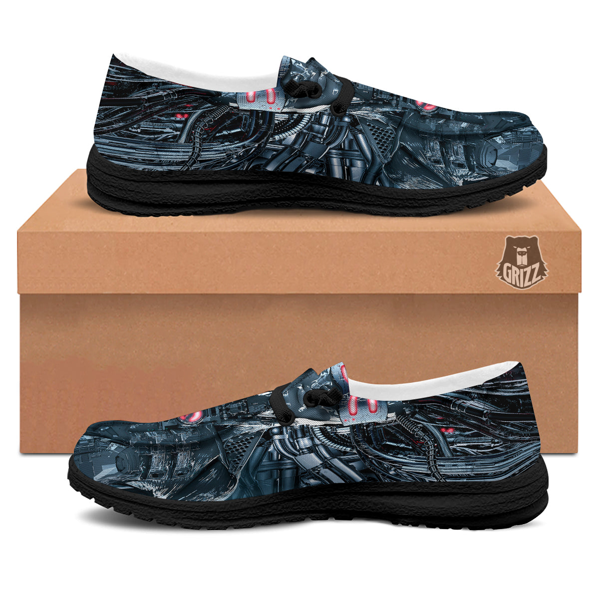 Cyborg Cyberpunk Print Black Loafers-grizzshop