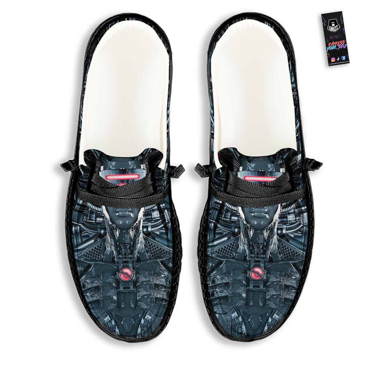 Cyborg Cyberpunk Print Black Loafers-grizzshop