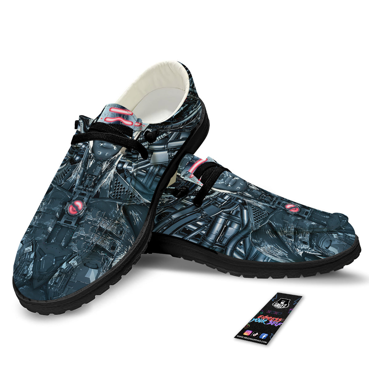 Cyborg Cyberpunk Print Black Loafers-grizzshop