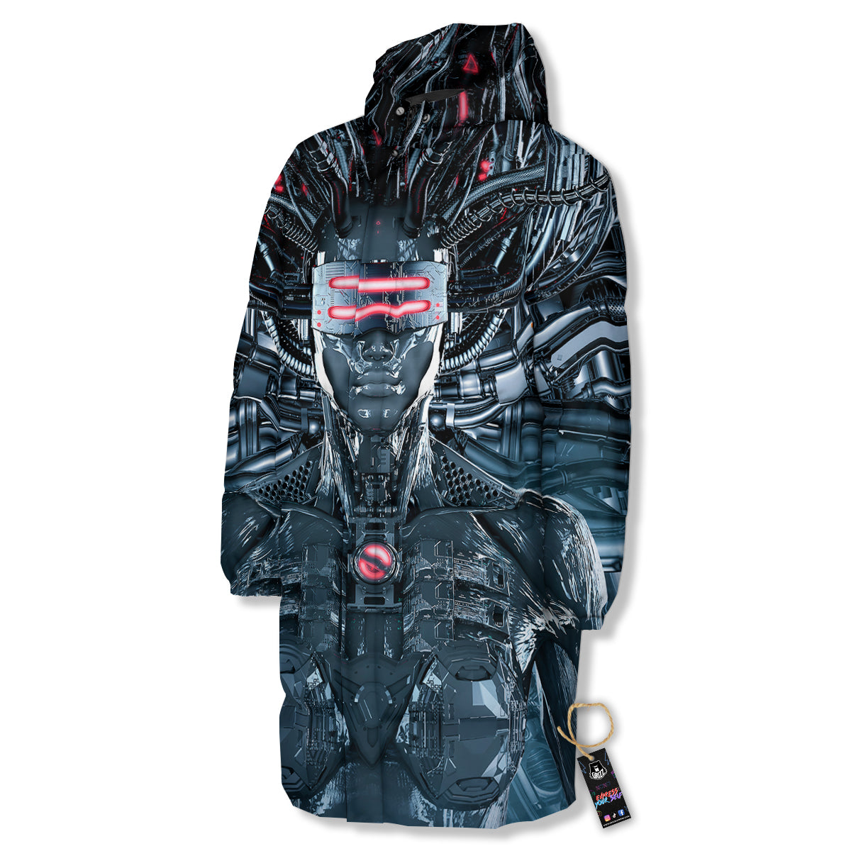 Cyborg Cyberpunk Print Long Down Jacket-grizzshop