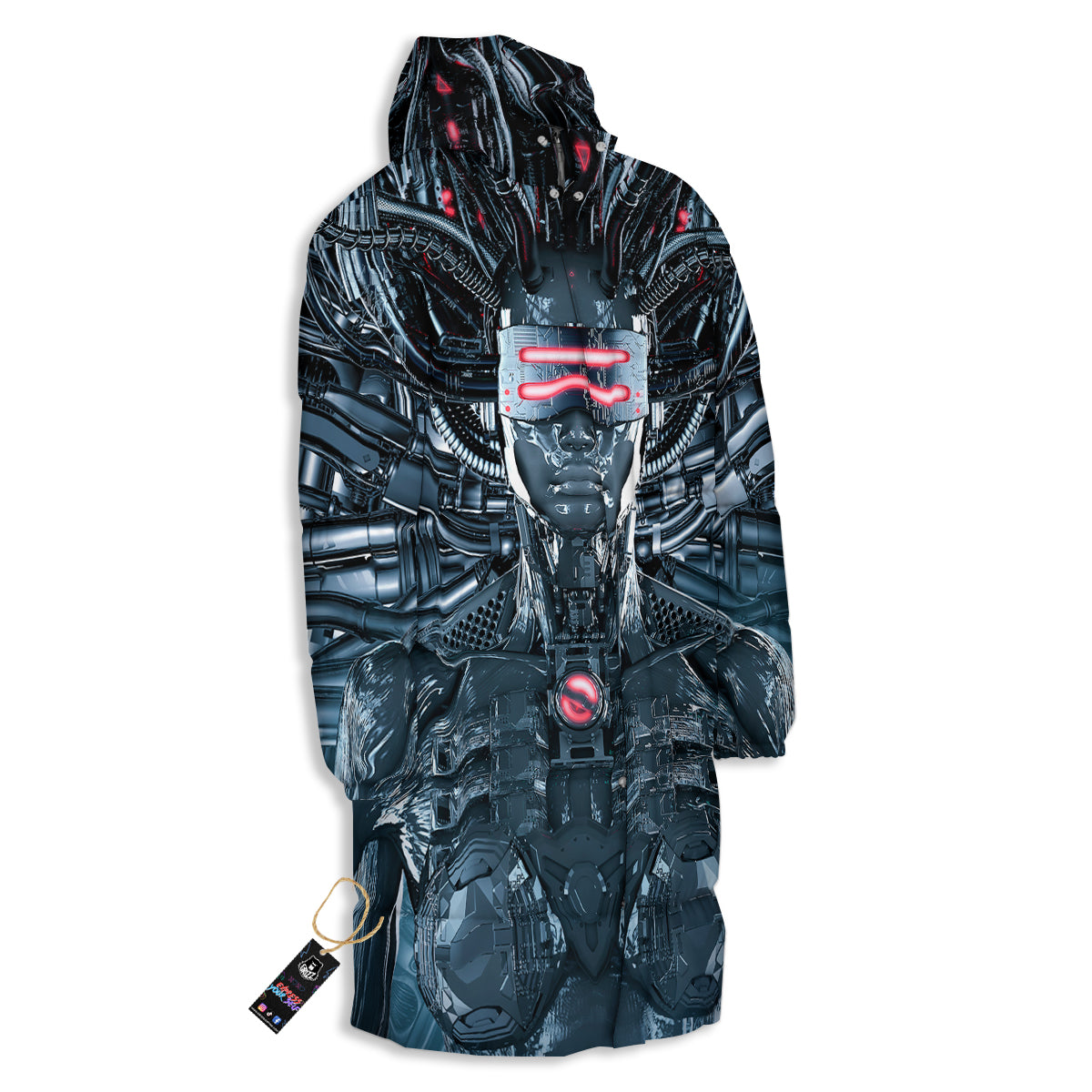 Cyborg Cyberpunk Print Long Down Jacket-grizzshop