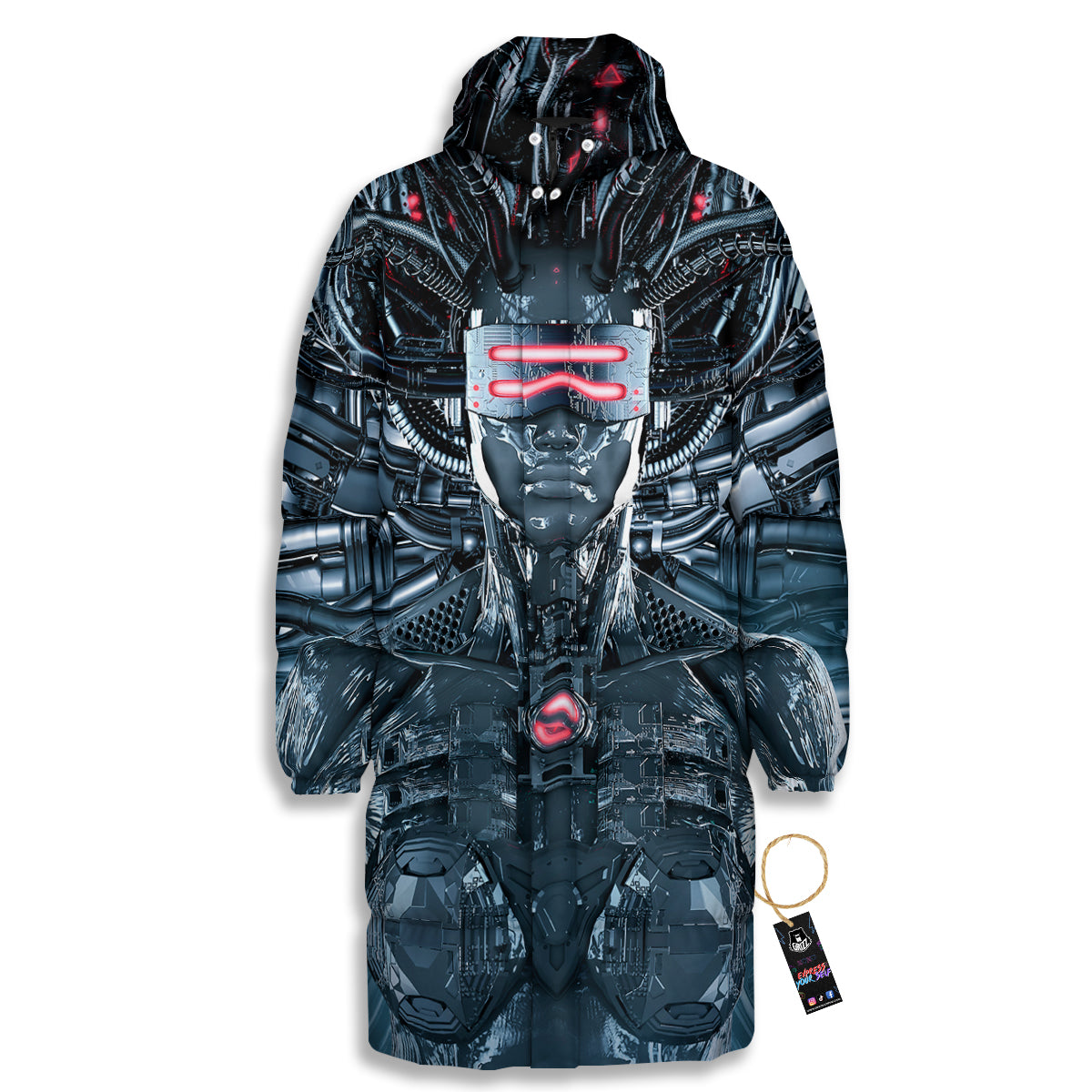 Cyborg Cyberpunk Print Long Down Jacket-grizzshop