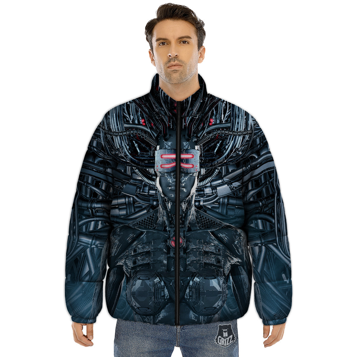 Cyborg Cyberpunk Print Puffer Jacket-grizzshop