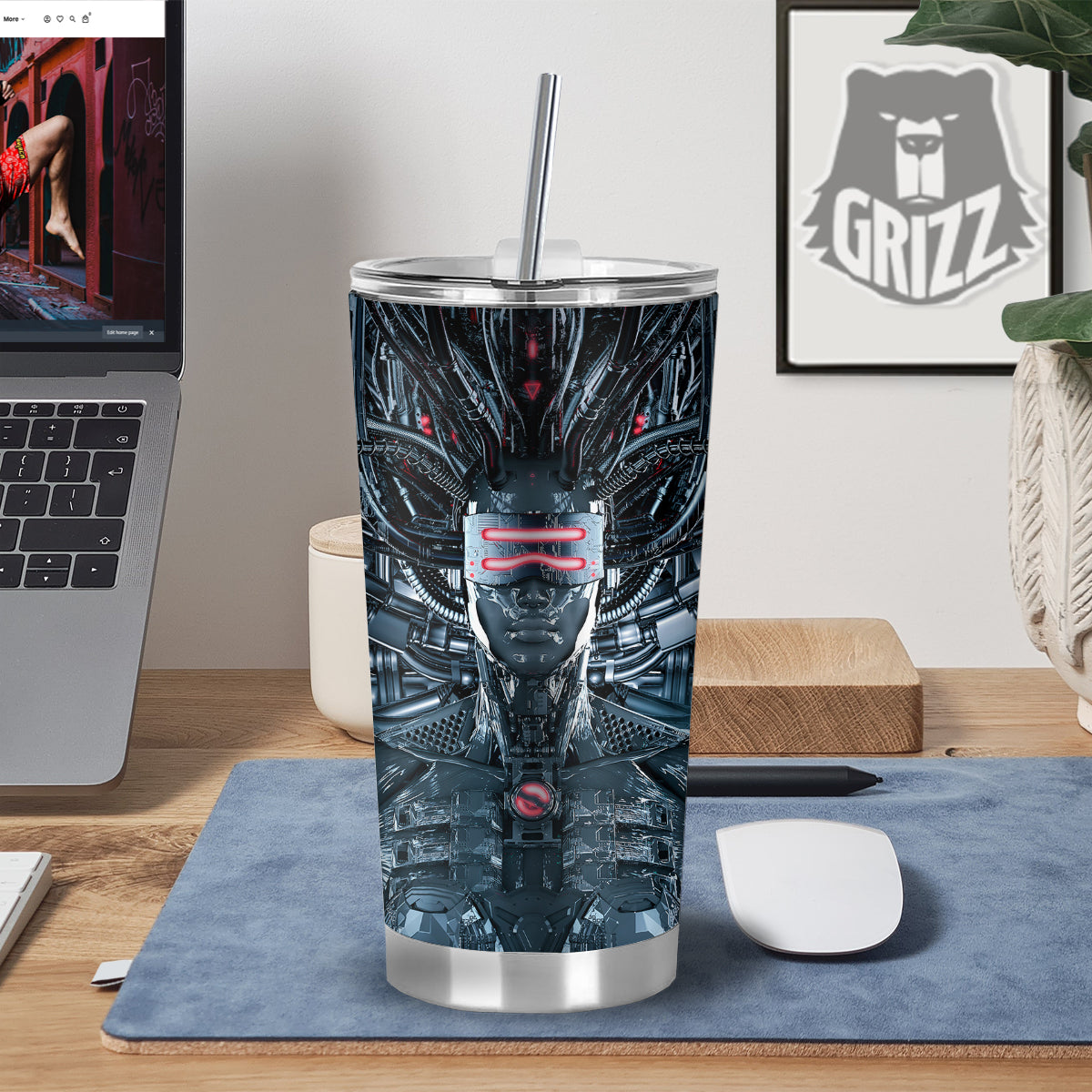 Cyborg Cyberpunk Print Tumbler-grizzshop