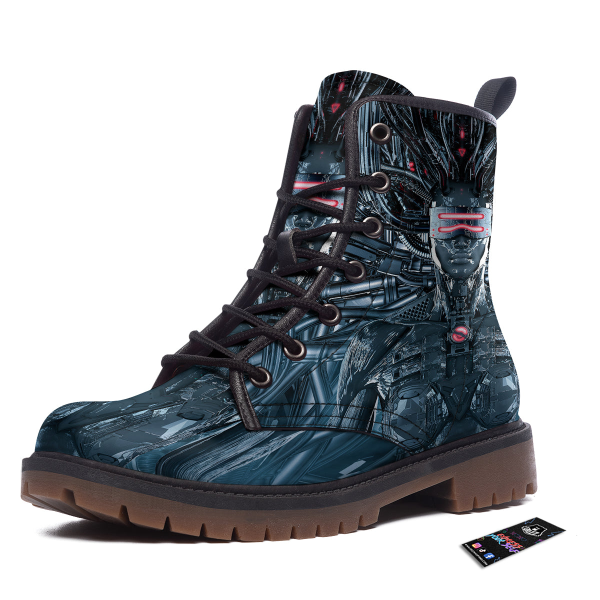 Cyborg Cyberpunk Print Work Boots-grizzshop