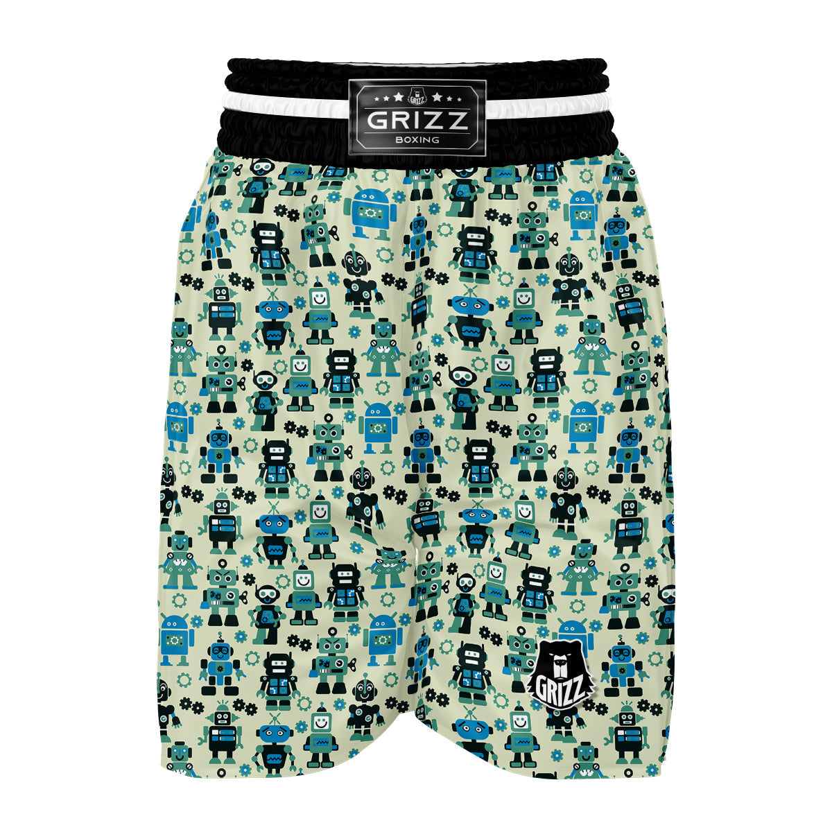 Cyborg Robot Pattern Print Boxing Shorts-grizzshop