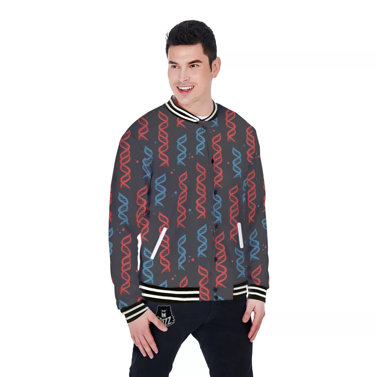DNA Blue And Red Print Pattern Baseball Jacket-grizzshop