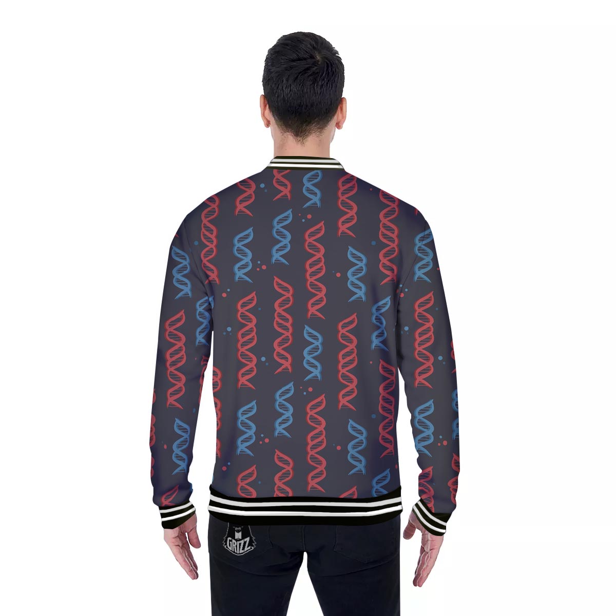 DNA Blue And Red Print Pattern Baseball Jacket-grizzshop