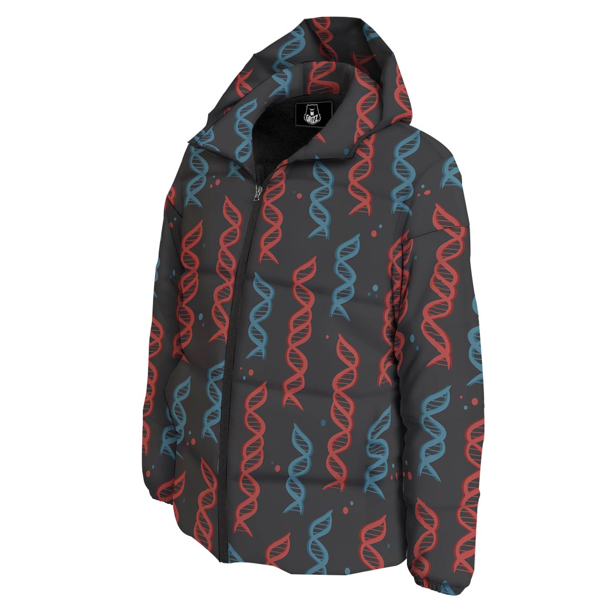 DNA Blue And Red Print Pattern Down Jacket-grizzshop