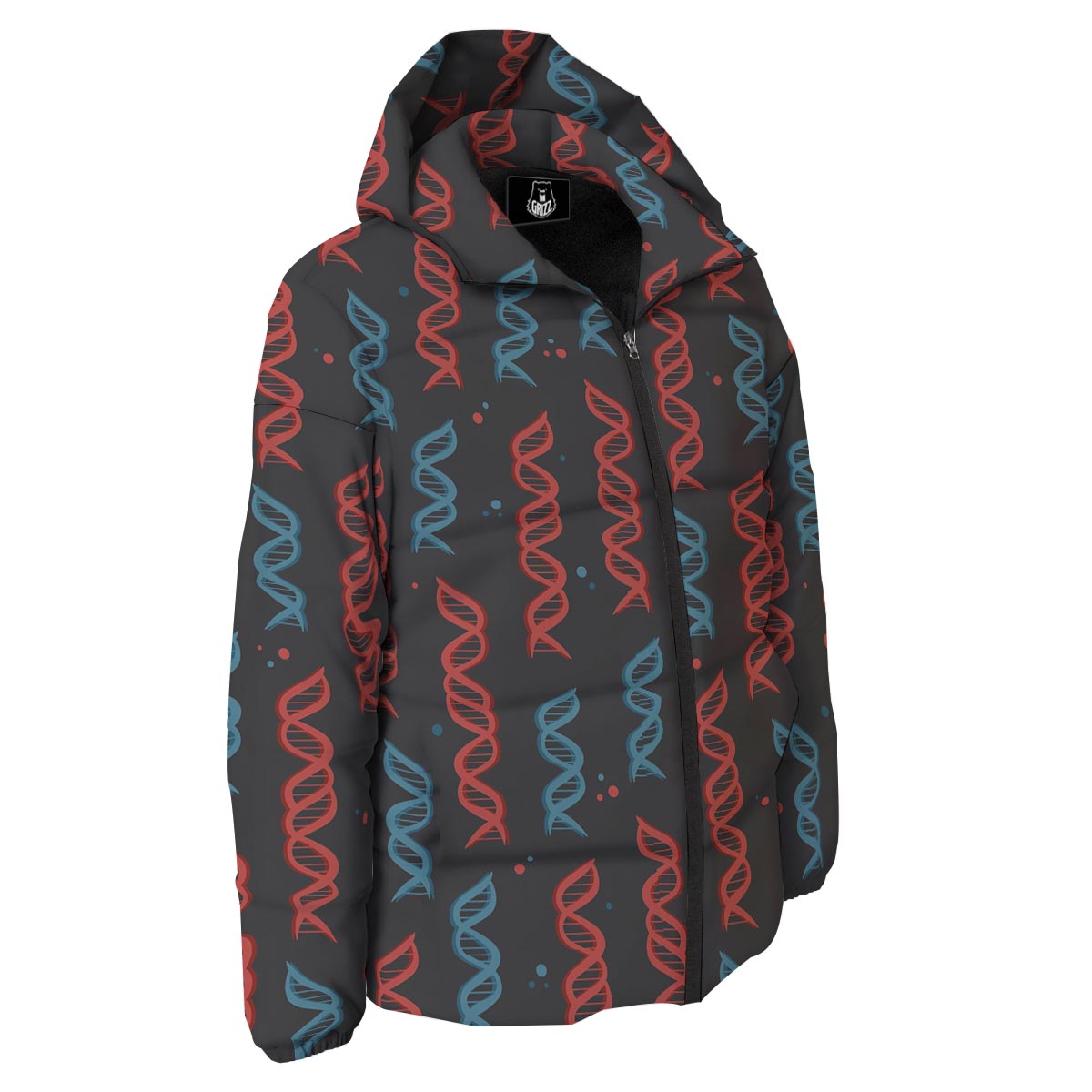 DNA Blue And Red Print Pattern Down Jacket-grizzshop