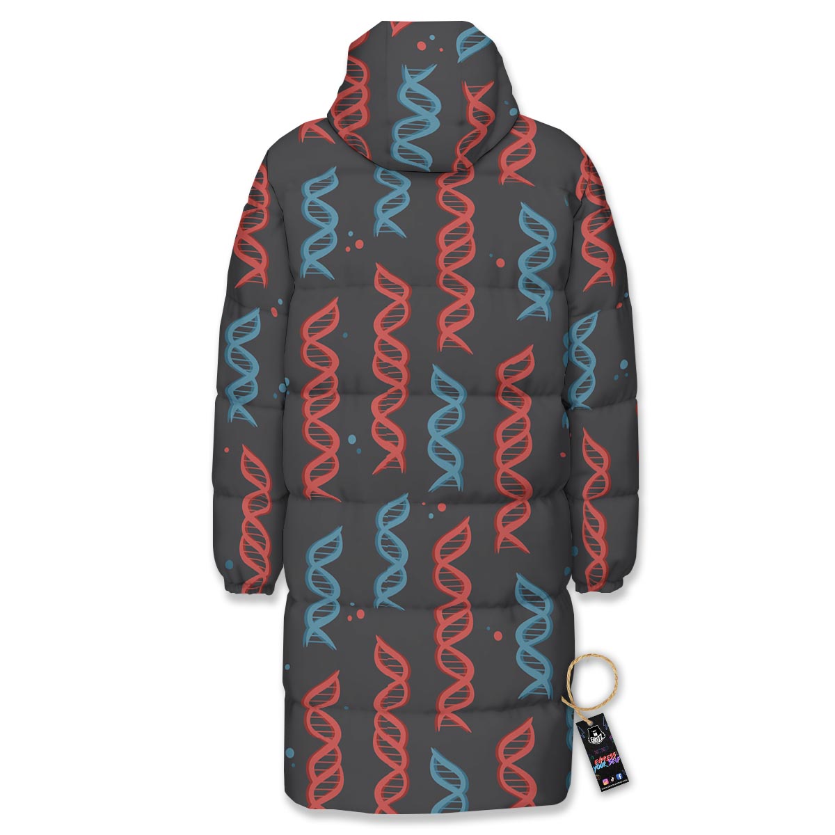 DNA Blue And Red Print Pattern Long Down Jacket-grizzshop