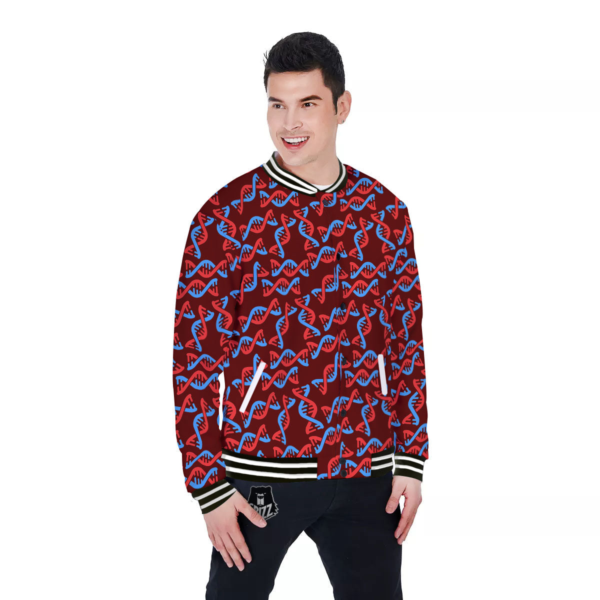 DNA Helix Print Pattern Baseball Jacket-grizzshop