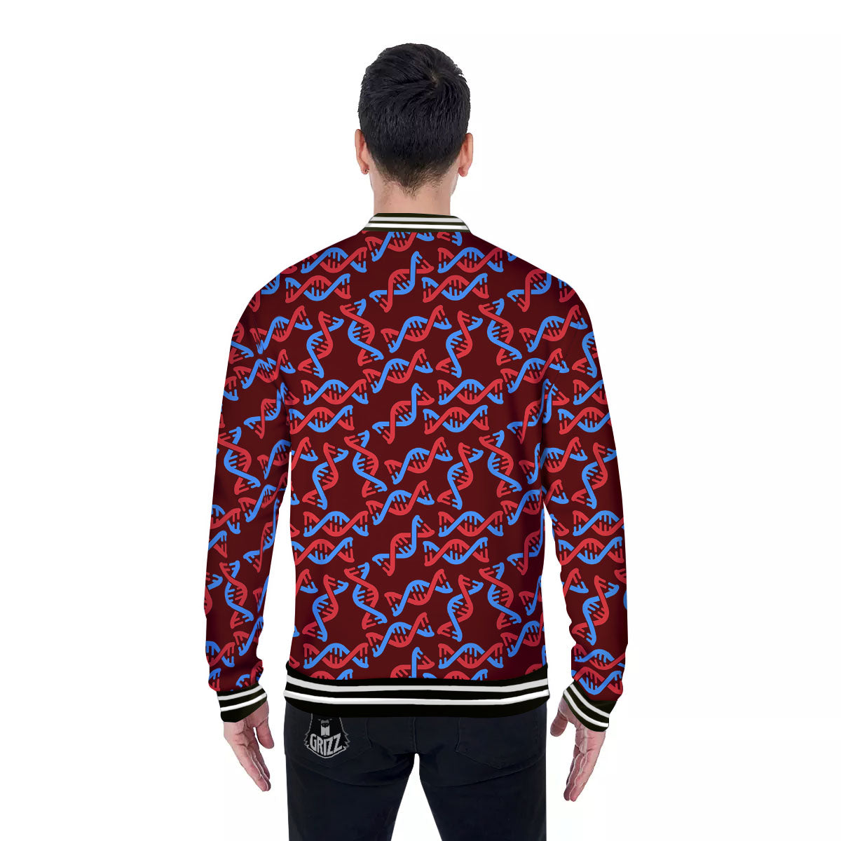 DNA Helix Print Pattern Baseball Jacket-grizzshop