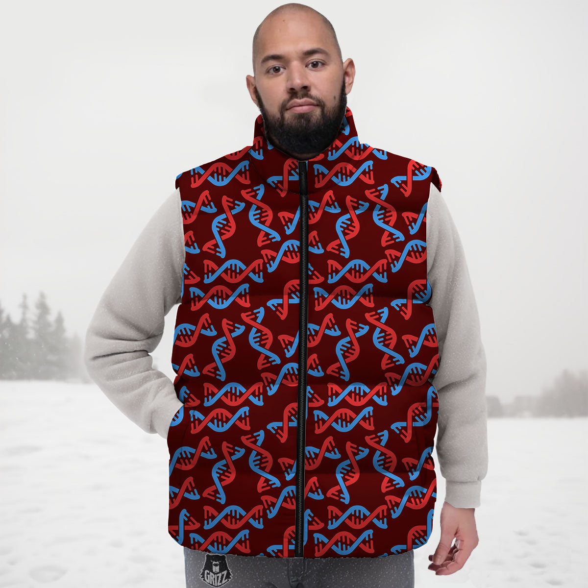 DNA Helix Print Pattern Down Vest-grizzshop