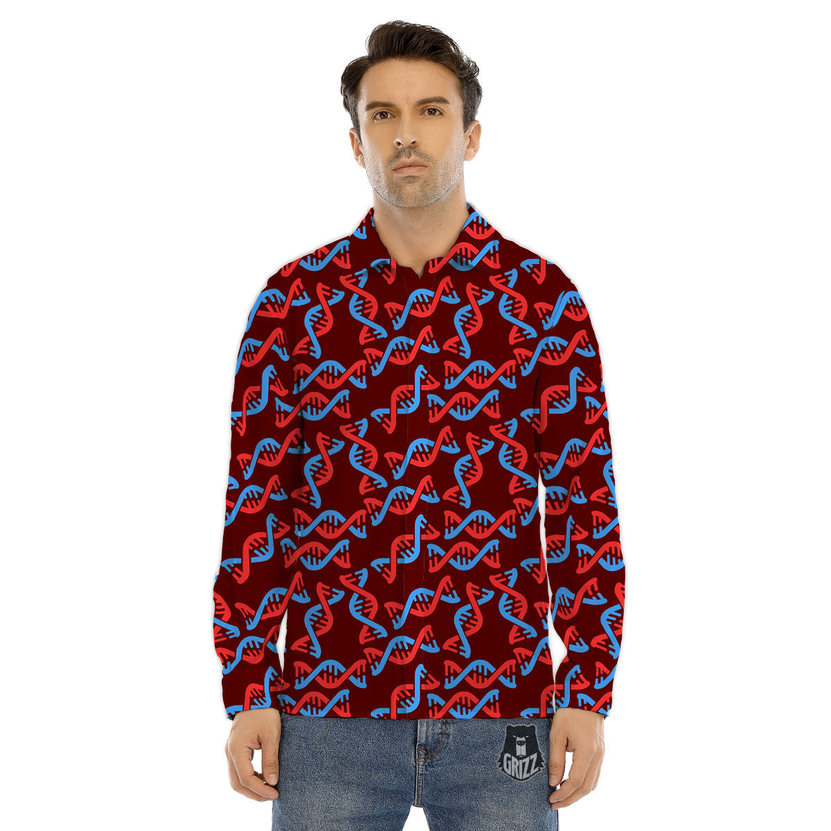DNA Helix Print Pattern Men's Dress Shirts-grizzshop