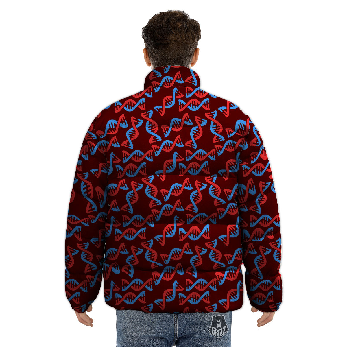 DNA Helix Print Pattern Puffer Jacket-grizzshop