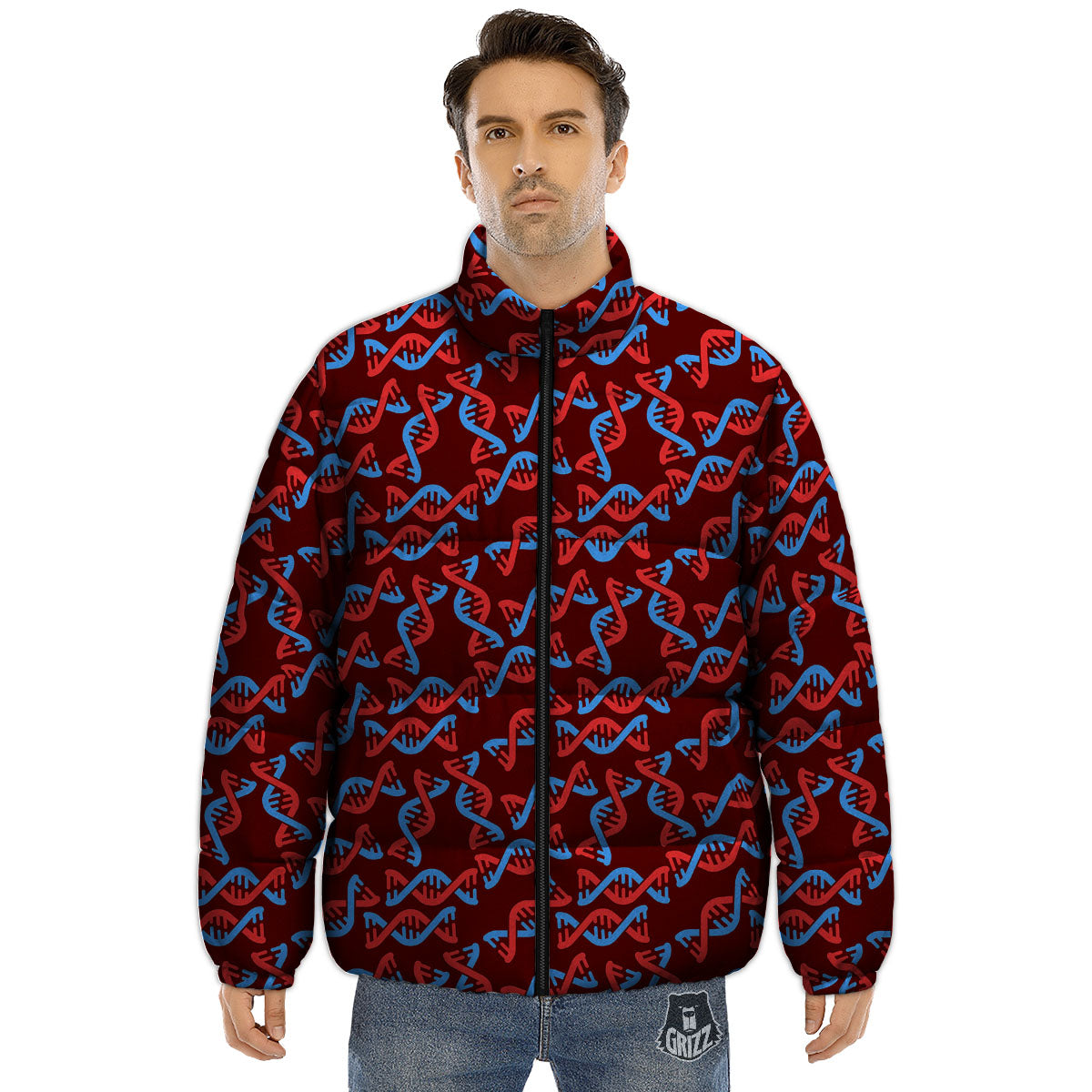 DNA Helix Print Pattern Puffer Jacket-grizzshop