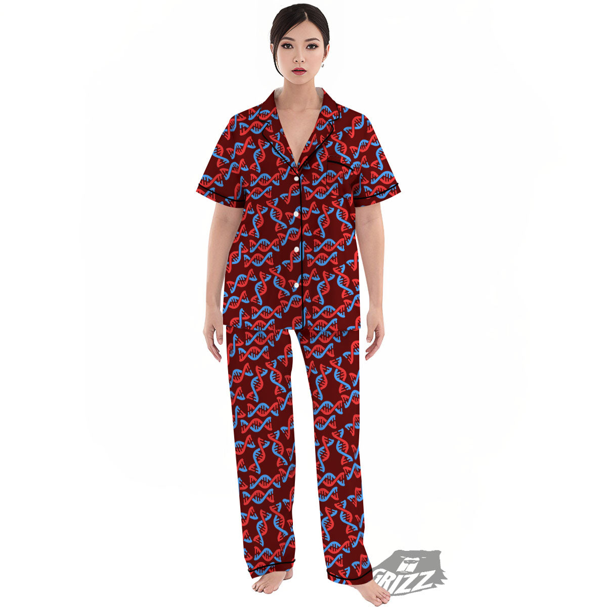 DNA Helix Print Pattern Women's Pajamas Set-grizzshop