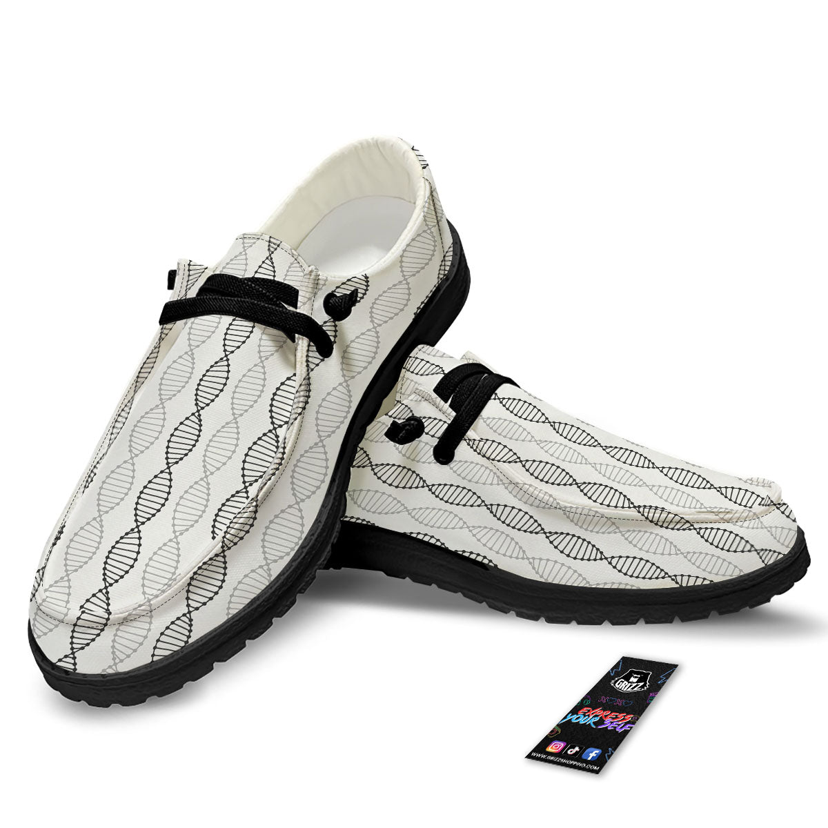 DNA Strands Print Pattern Black Loafers-grizzshop