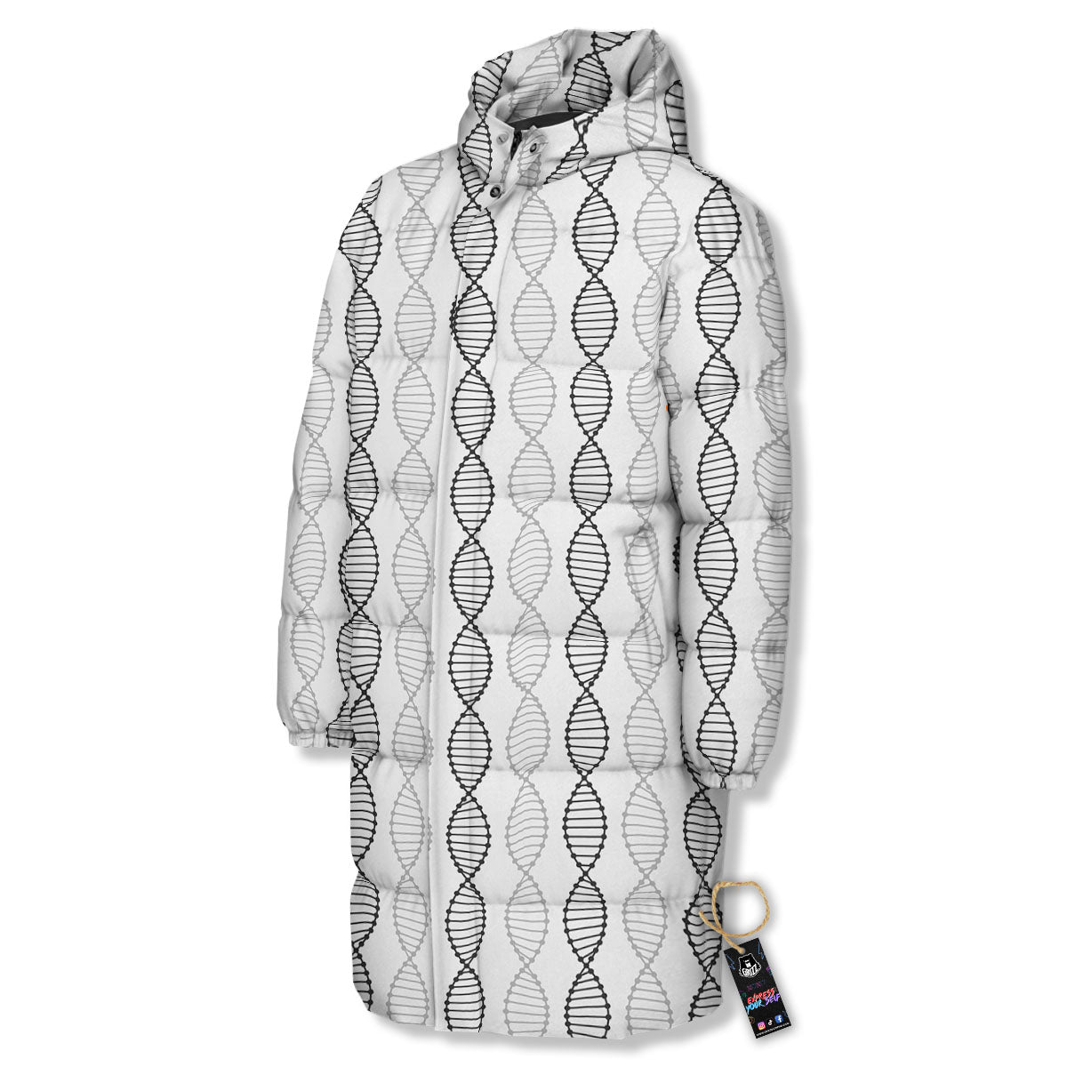 DNA Strands Print Pattern Long Down Jacket-grizzshop