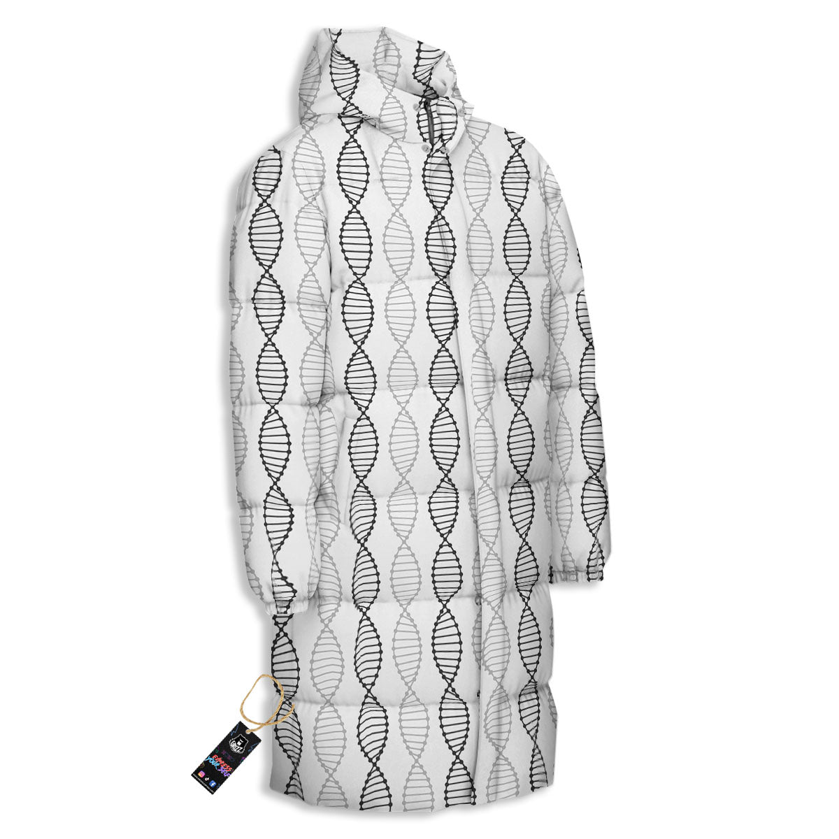 DNA Strands Print Pattern Long Down Jacket-grizzshop