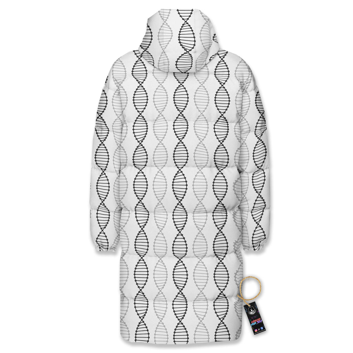 DNA Strands Print Pattern Long Down Jacket-grizzshop