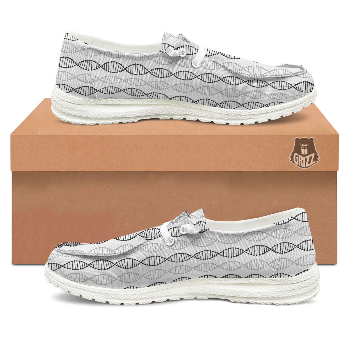 DNA Strands Print Pattern White Loafers-grizzshop