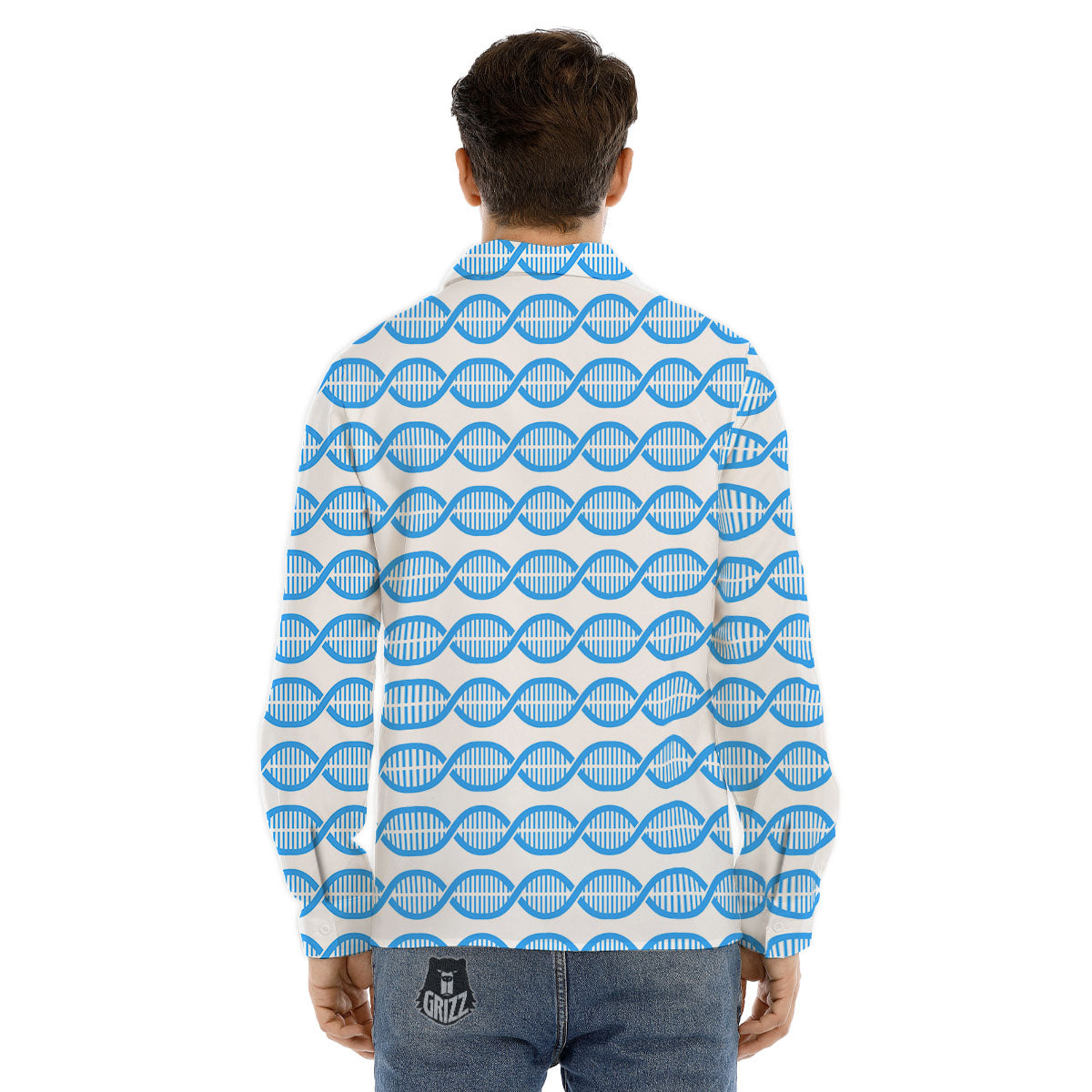 DNA White And Blue Print Pattern Men's Dress Shirts-grizzshop