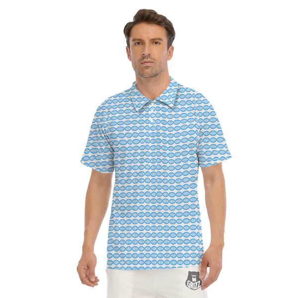 Grizzshopping DNA White and Blue Print Pattern Men's Golf Shirts