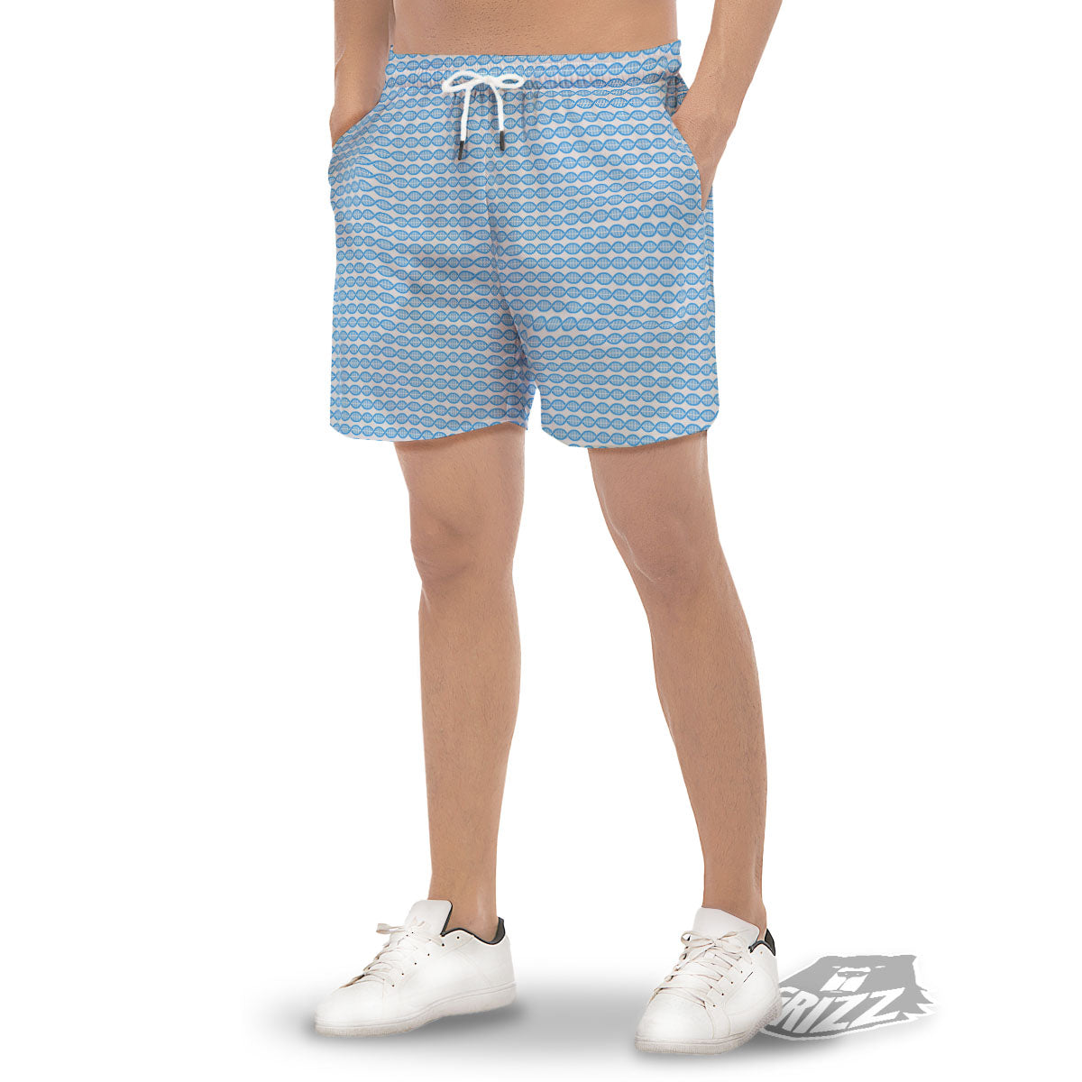 DNA White And Blue Print Pattern Men's Gym Shorts-grizzshop
