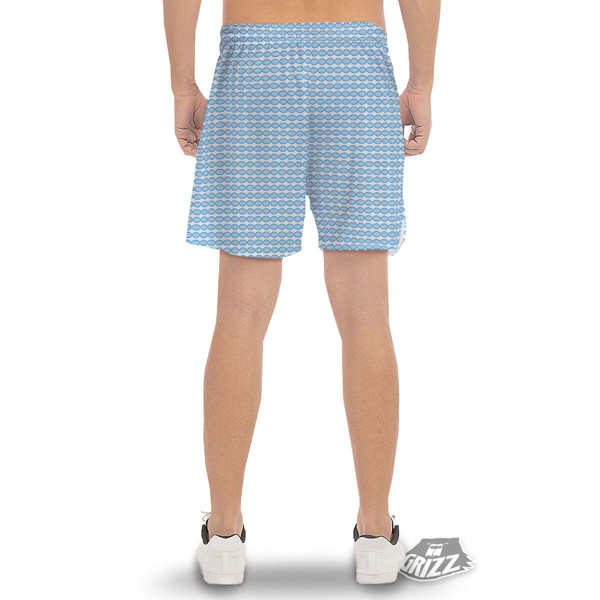 DNA White And Blue Print Pattern Men's Gym Shorts-grizzshop